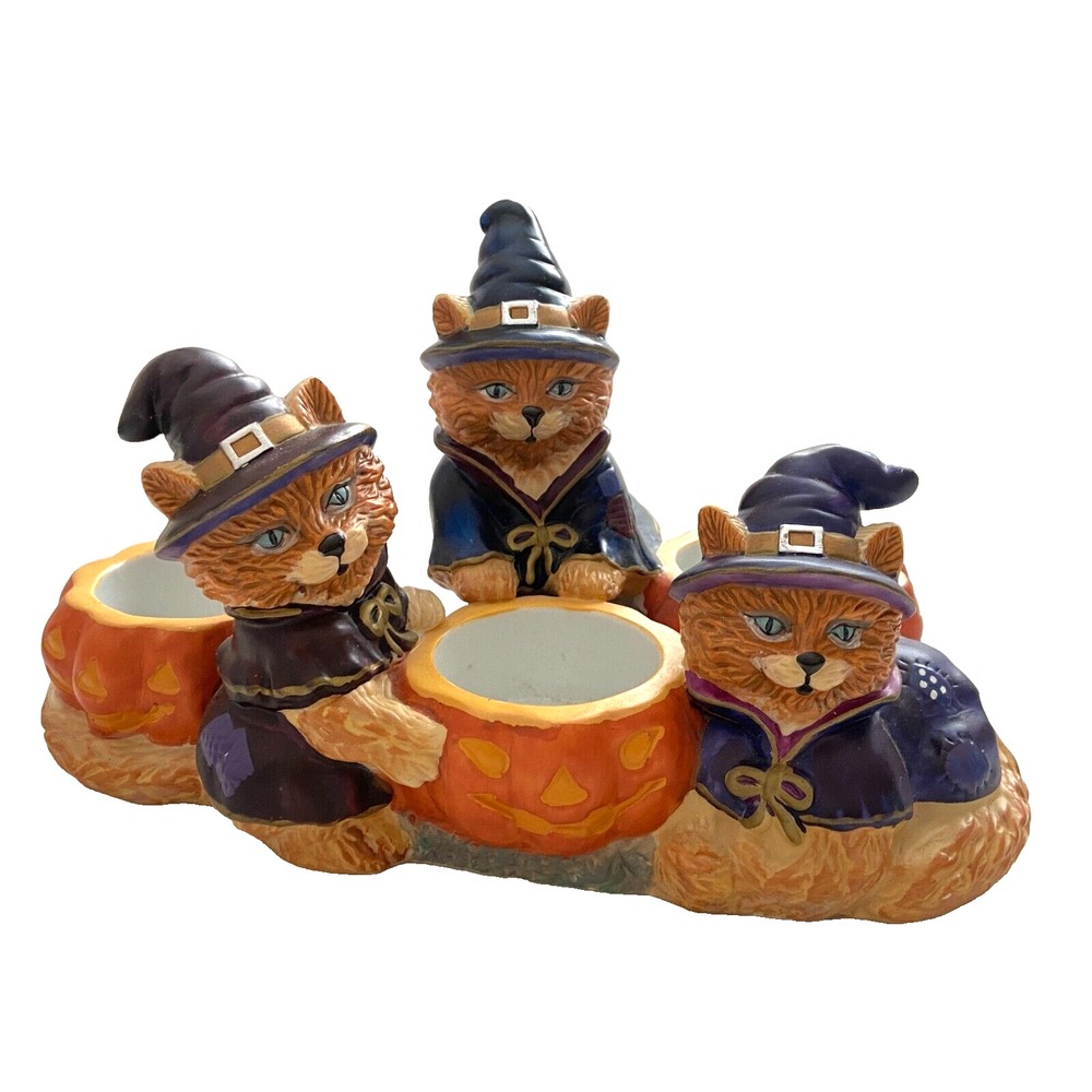 PartyLite ~Abracadandle Tealight Trio Halloween Witch Cats & Jack o' Lanterns